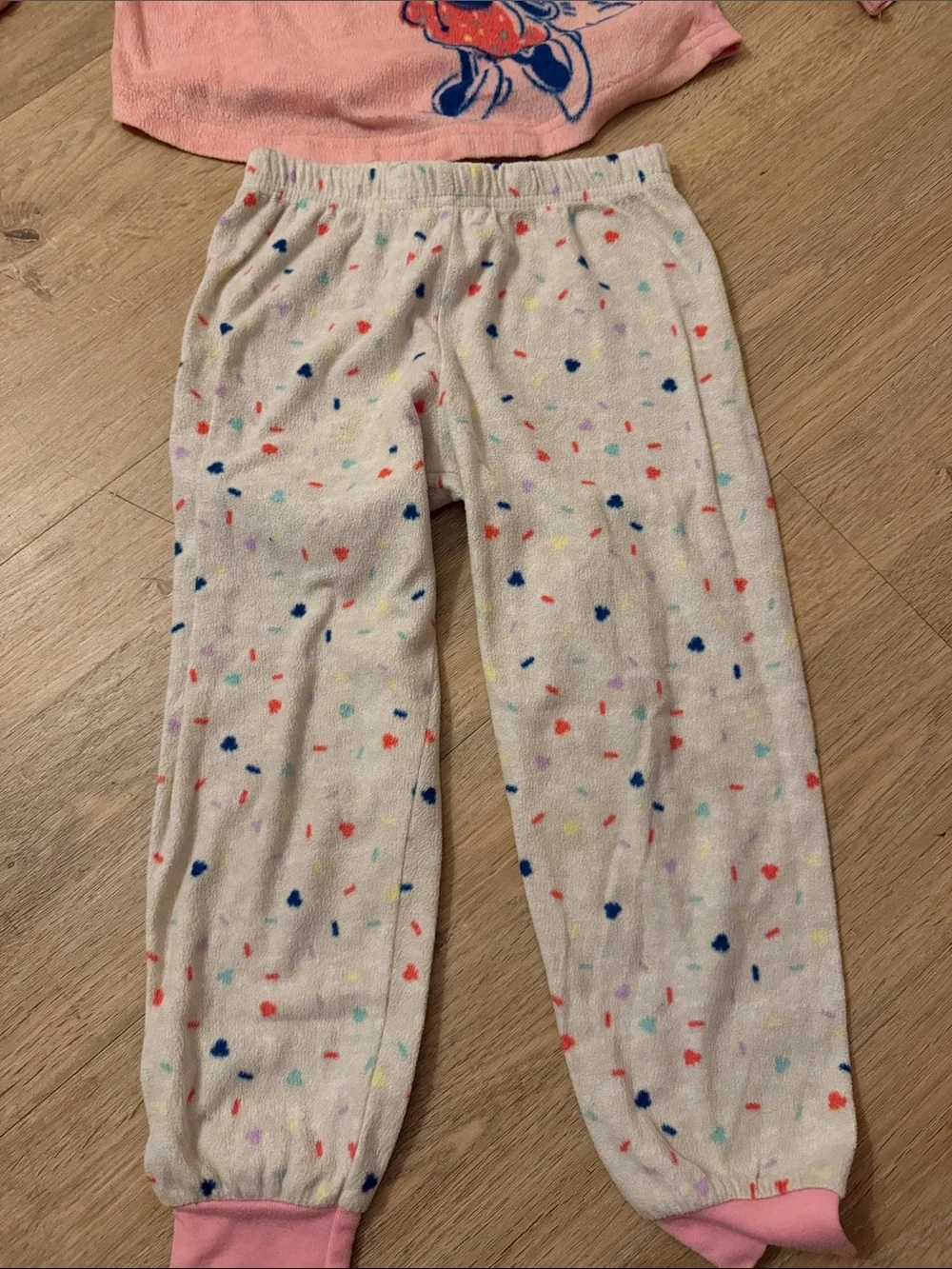 Disney Minnie Mouse Pink and Cream Girls Pajama Set with Confetti Dots